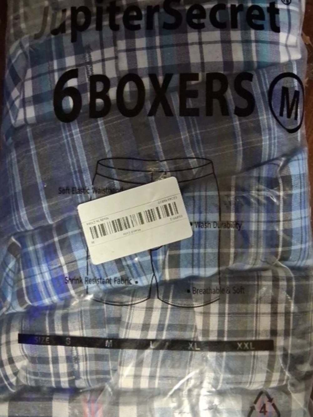 JupiterSecret 6-Pack Plaid Boxers - Blue & Gray